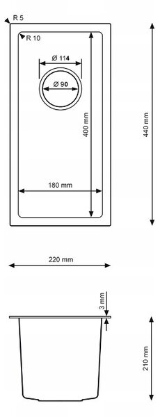 Erga HD, 1-komorový ocelový dřez 220x440x210 mm, broušená zlatá, ERG-MLS-HD2244G
