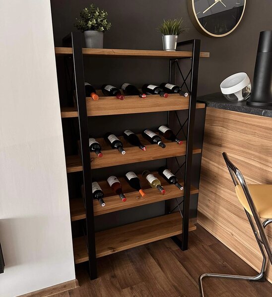 Morawood Vinotéka Bordeaux Barva desky: Natural, Barva konstrukce: Černý mat