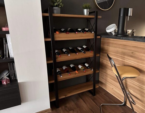 Morawood Vinotéka Bordeaux Barva desky: Natural, Barva konstrukce: Černý mat