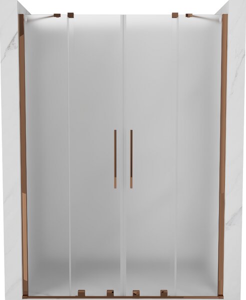 Mexen Velar Duo, posuvné sprchové dveře do otvoru 140 cm, 8mm sklo námraza, růžové zlato, 871-140-000-32-60