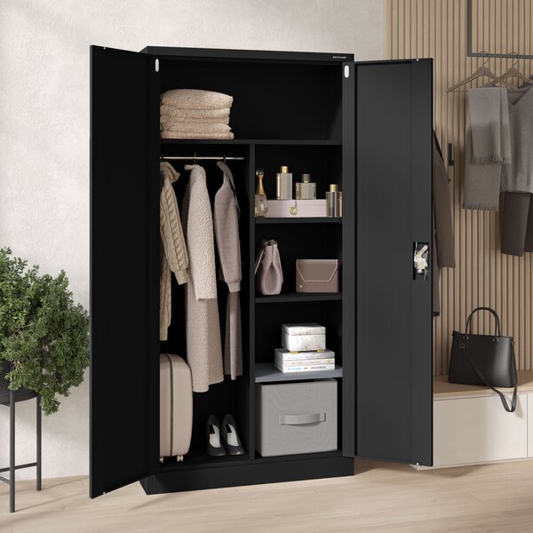 Víceúčelová skříň DAWID, 900 x 1850 x 450 mm, All Black: černá