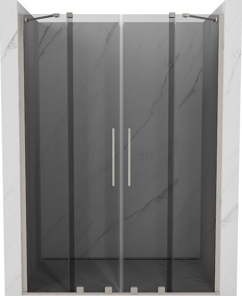 Mexen Velar Duo, posuvné sprchové dveře do otvoru 140 cm, 8mm šedé sklo, broušená ocel, 871-140-000-42-97