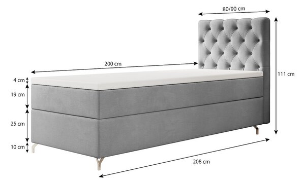 Čalouněná postel 80x200 ADRIA s úložným prostorem - levá, šedá