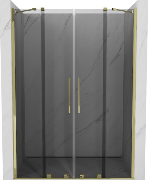 Mexen Velar Duo, posuvné sprchové dveře do otvoru 140 cm, 8mm šedé sklo, zlatá lesklá, 871-140-000-42-50