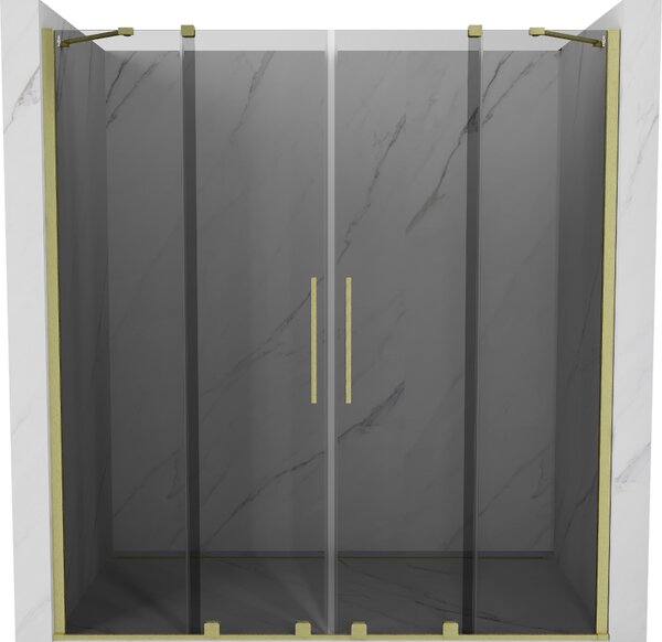 Mexen Velar Duo, posuvné sprchové dveře do otvoru 170 cm, 8mm šedé sklo, zlatá matná, 871-170-000-42-55