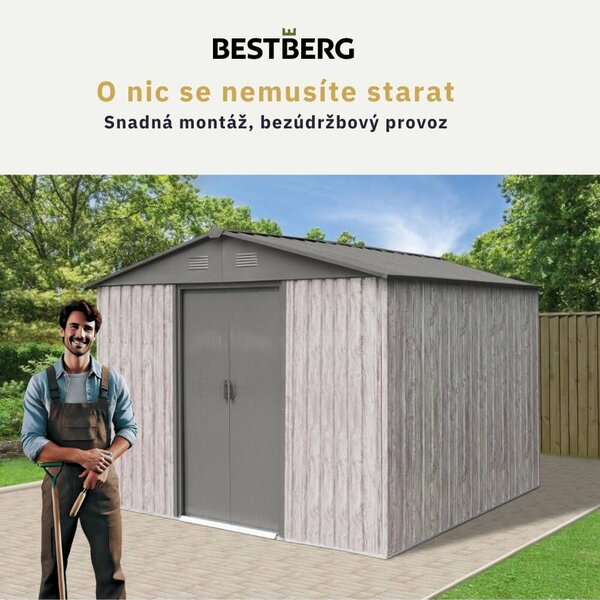 Zahradní domek BestBerg ZDB-7SD / 7,2 m² / 301 x 238 x 214 cm / bílé dřevo/šedá