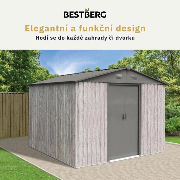 Zahradní domek BestBerg ZDB-7SD / 7,2 m² / 301 x 238 x 214 cm / bílé dřevo/šedá