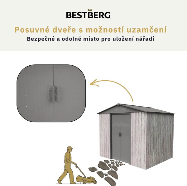 Zahradní domek BestBerg ZDB-4SD / 4,1 m² / 236 x 174 x 206 cm / dekor bílé dřevo/šedá