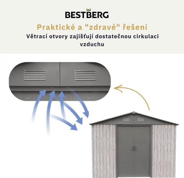 Zahradní domek BestBerg ZDB-7SD / 7,2 m² / 301 x 238 x 214 cm / bílé dřevo/šedá