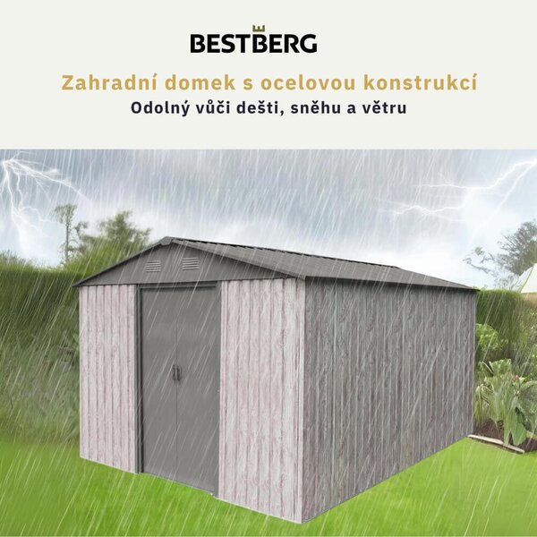 Zahradní domek BestBerg ZDB-9SD / 9 m² / 279 x 324 x 211 cm / dekor bílé dřevo/šedá