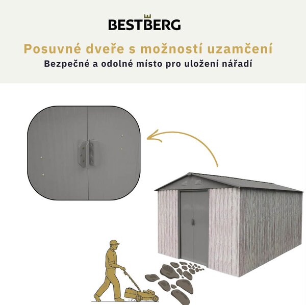 Zahradní domek BestBerg ZDB-9SD / 9 m² / 279 x 324 x 211 cm / dekor bílé dřevo/šedá