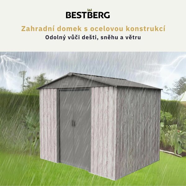 Zahradní domek BestBerg ZDB-4SD / 4,1 m² / 236 x 174 x 206 cm / dekor bílé dřevo/šedá