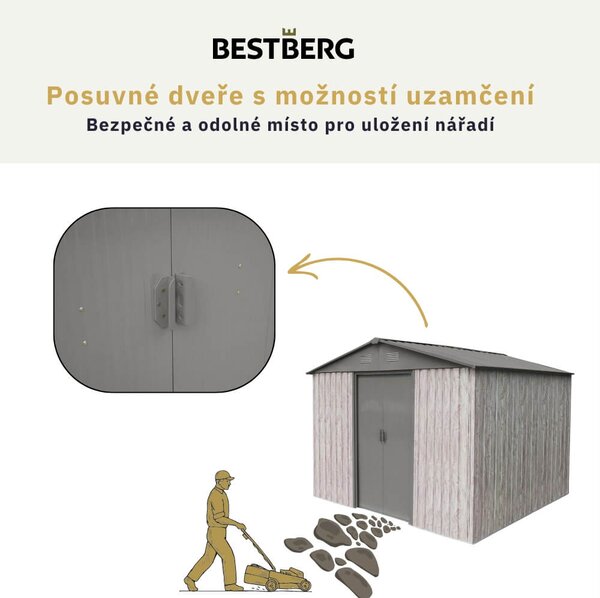 Zahradní domek BestBerg ZDB-7SD / 7,2 m² / 301 x 238 x 214 cm / bílé dřevo/šedá