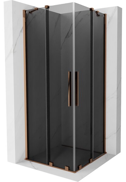 Mexen Velar Duo, sprchový kout s posuvnými dveřmi 100 x 100 cm, 8mm šedé sklo, růžové zlato, 871-100-100-42-60