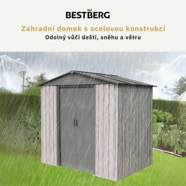Zahradní domek BestBerg ZDB-2SD / 2,5 m² / 194 x 131 x 184 cm / dekor bílé dřevo/šedá