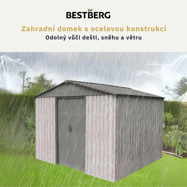 Zahradní domek BestBerg ZDB-7SD / 7,2 m² / 301 x 238 x 214 cm / bílé dřevo/šedá