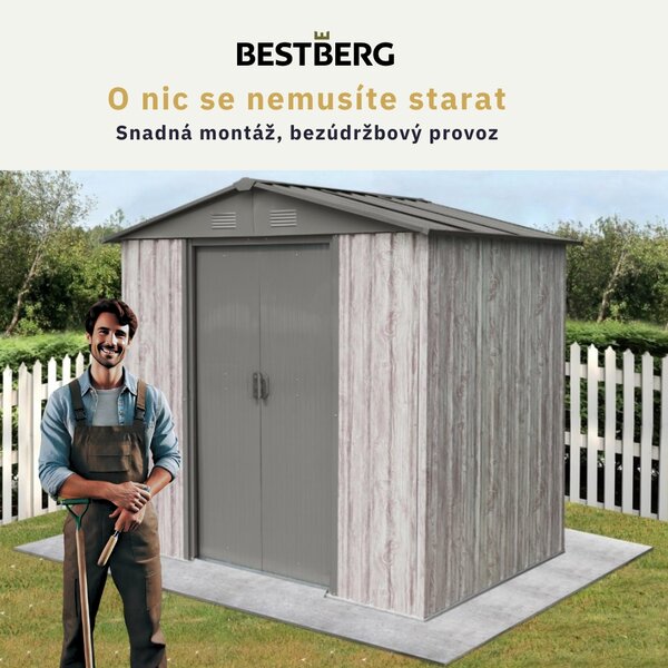 Zahradní domek BestBerg ZDB-2SD / 2,5 m² / 194 x 131 x 184 cm / dekor bílé dřevo/šedá