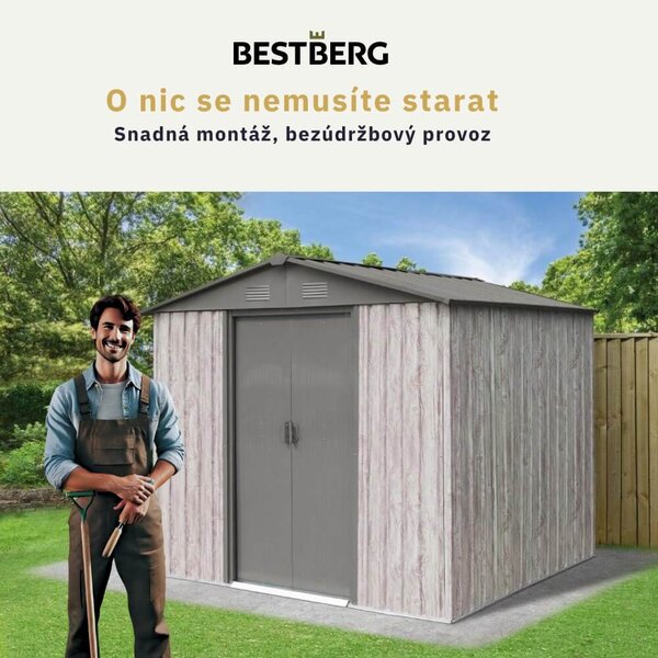Zahradní domek BestBerg ZDB-4SD / 4,1 m² / 236 x 174 x 206 cm / dekor bílé dřevo/šedá