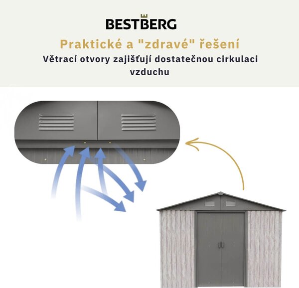 Zahradní domek BestBerg ZDB-9SD / 9 m² / 279 x 324 x 211 cm / dekor bílé dřevo/šedá