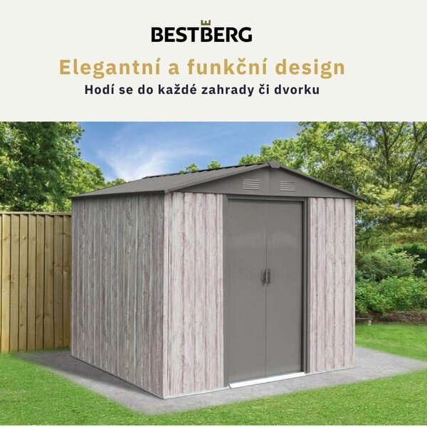 Zahradní domek BestBerg ZDB-4SD / 4,1 m² / 236 x 174 x 206 cm / dekor bílé dřevo/šedá