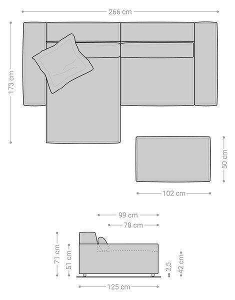 DELIFE Rohová pohovka Sirpio XL 270x170 cm mikrovlákno taupe variabilní lenoška s taburetem