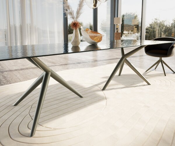 DELIFE Jídelní stůl Edge 300x100 sklo s reliéfem kouřově černé 3D design Estelar kulatý kov titanový efektový povrch