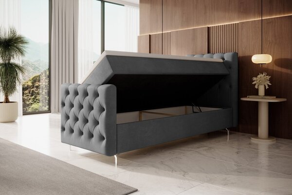 Čalouněná postel 90x200 ADRIA PLUS s úložným prostorem - pravá, šedá