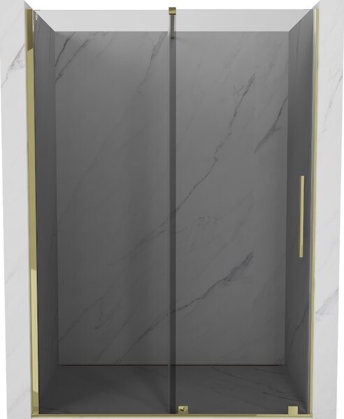 Mexen Velar, posuvné sprchové dveře do otvoru 140 cm, 8mm šedé sklo, zlatá lesklá, 871-140-000-41-50