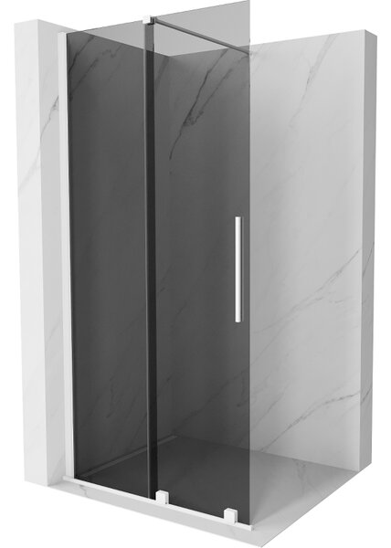 Mexen Velar, sprchová zástěna s posuvnými dveřmi Walk-in 75 x 200 cm, 8mm šedé sklo, bílá matná, 871-075-000-43-20