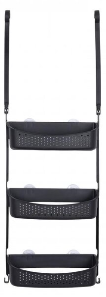 Erga Wiki, koupelnový koš, závěsný organizér 31x88 cm s přísavkami, 3řadý, černá matná, ERG-YKA-CH.WIKI-3-BLK