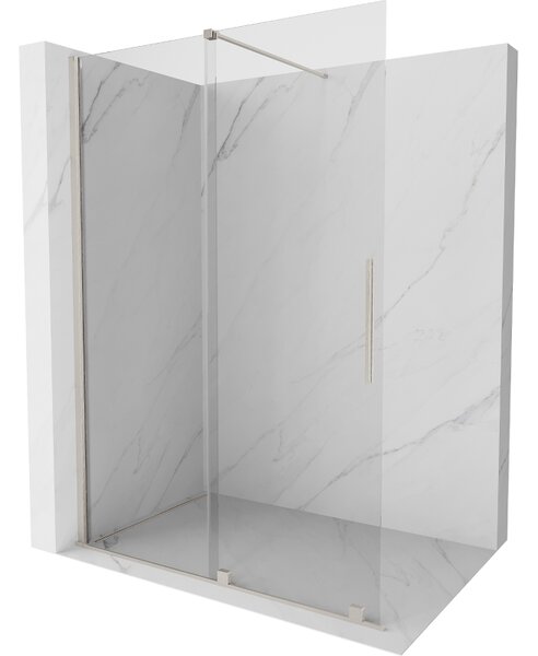 Mexen Velar, sprchová zástěna s posuvnými dveřmi Walk-in 130 x 200 cm, 8mm čiré sklo, broušená ocel, 871-130-000-03-97
