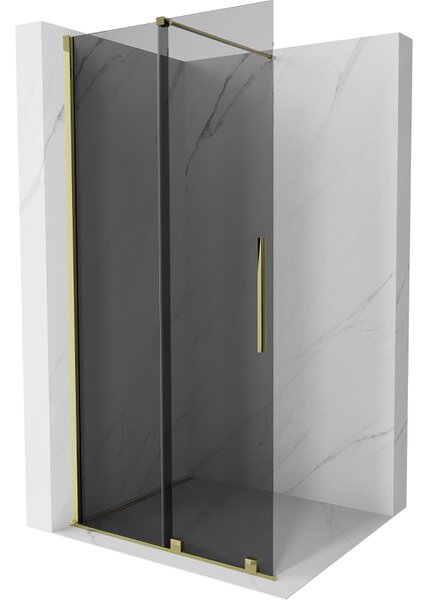 Mexen Velar, sprchová zástěna s posuvnými dveřmi Walk-in 100 x 200 cm, 8mm šedé sklo, zlatá lesklá, 871-100-000-43-50
