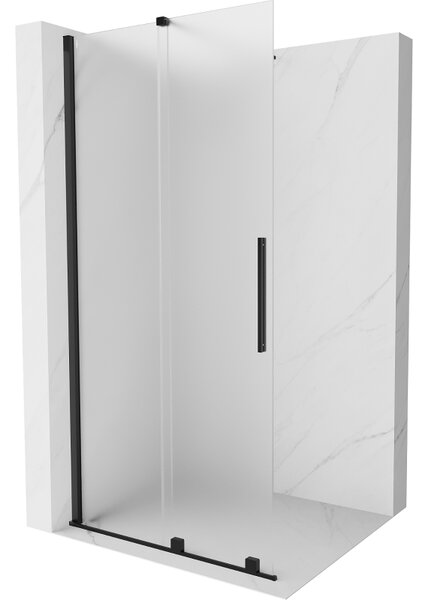 Mexen Velar, sprchová zástěna s posuvnými dveřmi Walk-in 100 x 200 cm, 8mm sklo námraza, černá matná, 871-100-000-33-70
