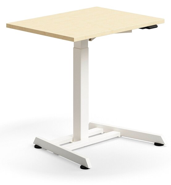 AJ Produkty Výškově nastavitelný stůl QBUS, 800x600 mm, bílá podnož, bříza