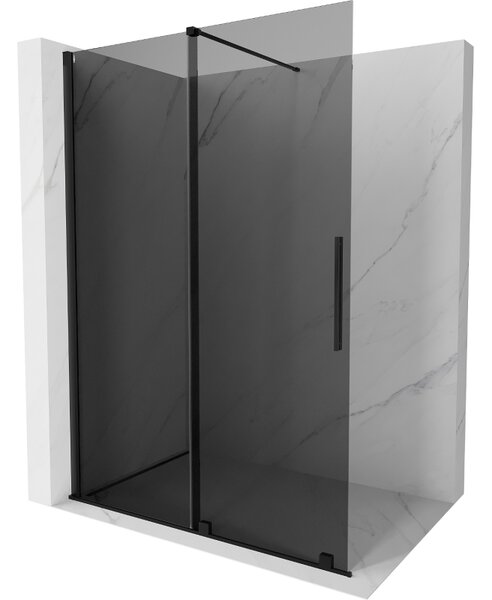 Mexen Velar, sprchová zástěna s posuvnými dveřmi Walk-in 130 x 200 cm, 8mm šedé sklo, černá matná, 871-130-000-43-70