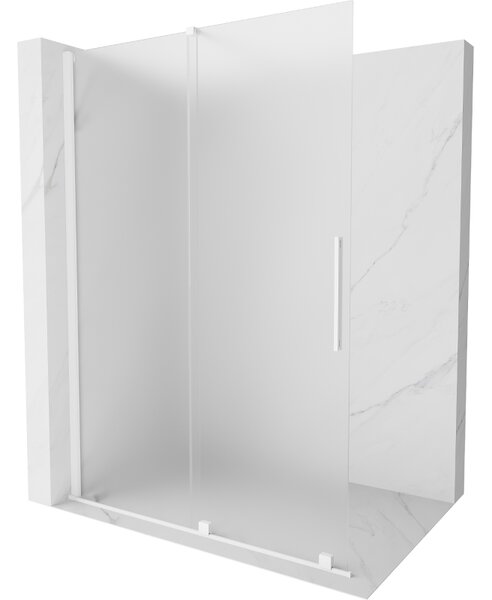 Mexen Velar, sprchová zástěna s posuvnými dveřmi Walk-in 130 x 200 cm, 8mm sklo námraza, bílá matná, 871-130-000-33-20