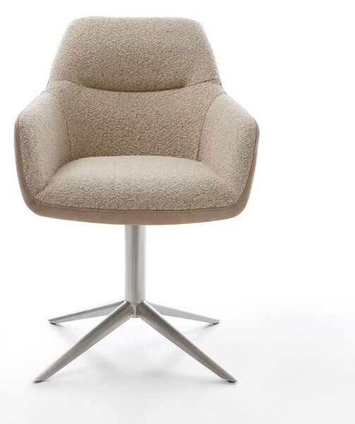 DELIFE Jídelní židle Pejo-Flex kombinace materiálů tmavě béžová křížová podnož nerezová ocel 360° otočný houpací funkce taštičkové pružiny
