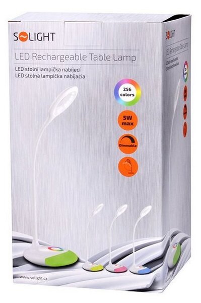 SOLIGHT LED stolní lampička dobíjecí 5W/4000K/300Lm bílá, RGB atmosférické podsvícení