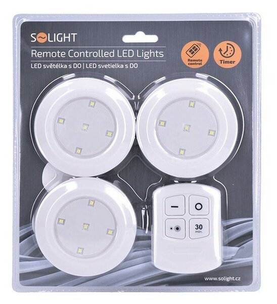 SOLIGHT LED orientační lampička na baterie AAA + dálkové ovládaní 50Lm bílá