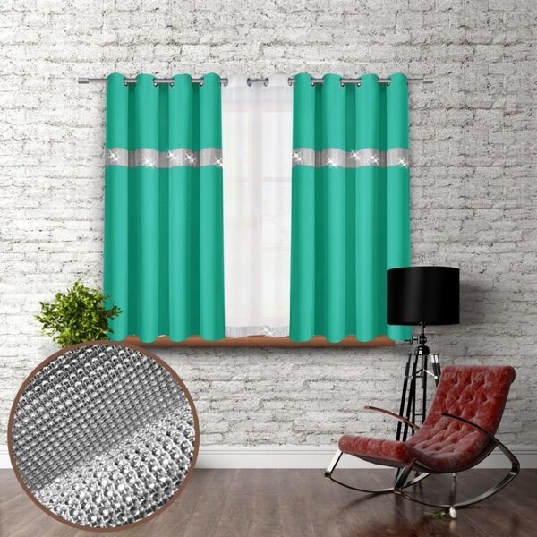 Závěs na kroužcích se zirkóny 140x160 cm mořský Barva Zelená Rozměry 140x160 cm