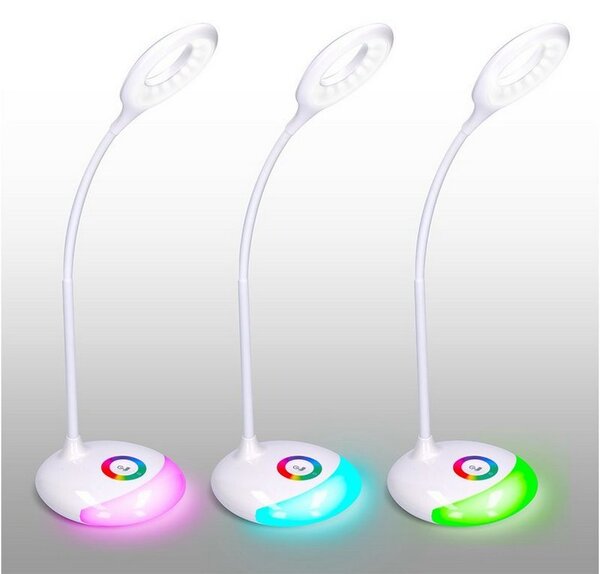 SOLIGHT LED stolní lampička dobíjecí 5W/4000K/300Lm bílá, RGB atmosférické podsvícení