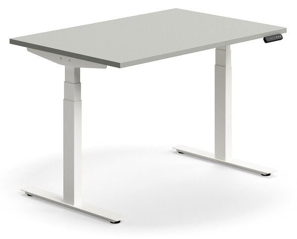 AJ Produkty Výškově nastavitelný stůl QBUS, 1200x800 mm, bílá podnož, světle šedá