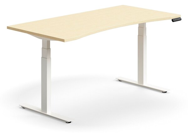 AJ Produkty Výškově nastavitelný stůl QBUS, vykrojený, 1600x800 mm, bílá podnož, bříza