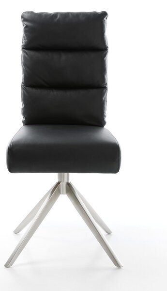 DELIFE Jídelní židle Pela-Flex pravá kůže černá křížová podnož široká nerezová ocel 360° otočný houpací funkce taštičkové pružiny