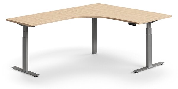 AJ Produkty Výškově nastavitelný stůl QBUS, rohový, 1600x2000 mm, stříbrná podnož, dub