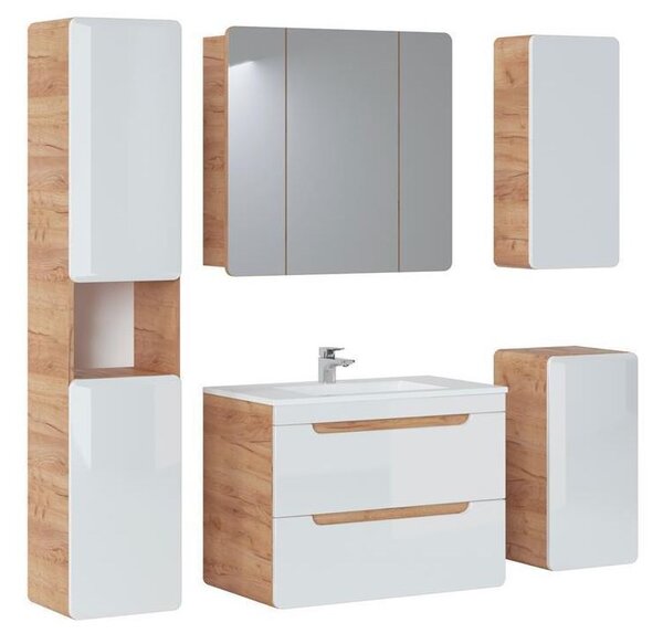Sestava koupelnového nábytku BÁRA 80 cm se zrcadlovou skříňkou vč. zápustného keramického umyvadla