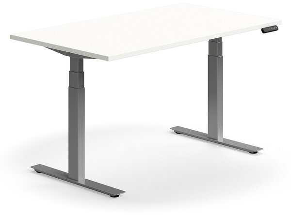 AJ Produkty Výškově nastavitelný stůl QBUS, 1400x800 mm, stříbrná podnož, bílá