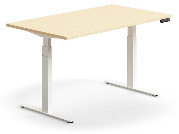 AJ Produkty Výškově nastavitelný stůl QBUS, 1400x800 mm, bílá podnož, bříza