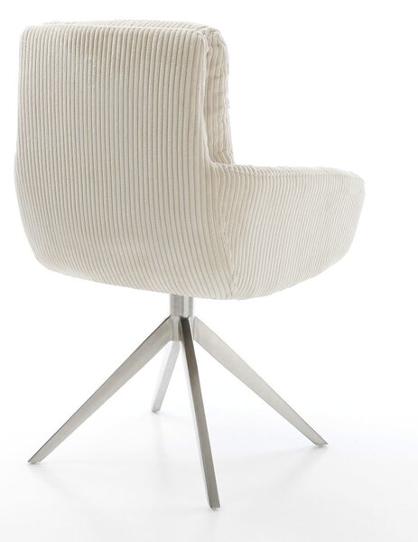 DELIFE Jídelní židle Abelia-Flex s područkami manšestr béžová široká křížová podnož nerezová ocel 360° otočná houpací funkce