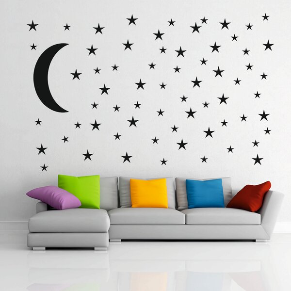 Samolepka na zeď - Hvězdy s měsícem - PopyDesign